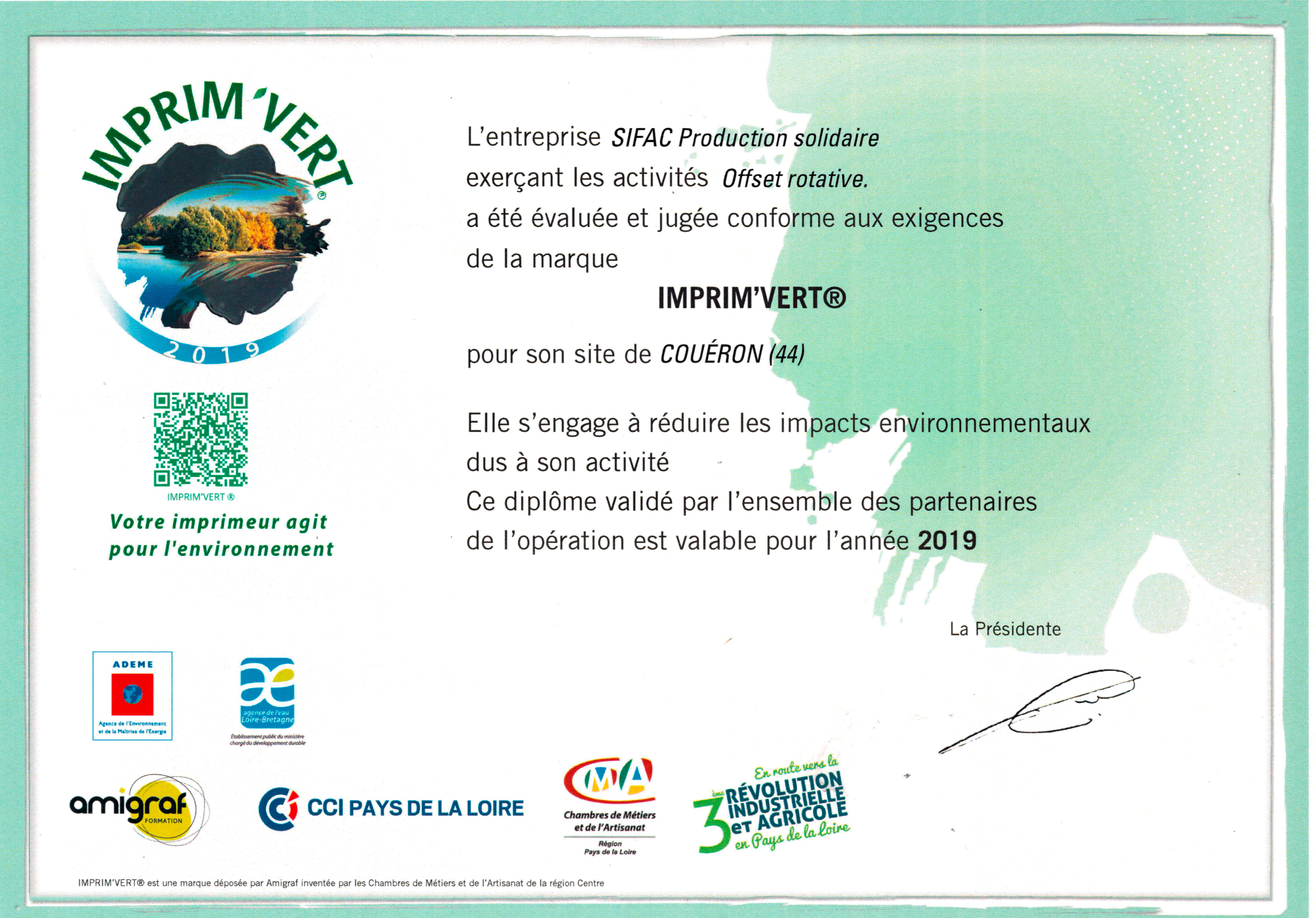 certificat IMPRIM'VERT